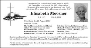 Traueranzeige Elisabeth Moosner