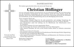Traueranzeige Christian Höflinger