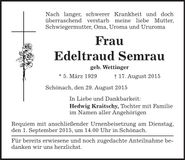 Traueranzeige Edeltraud Semrau