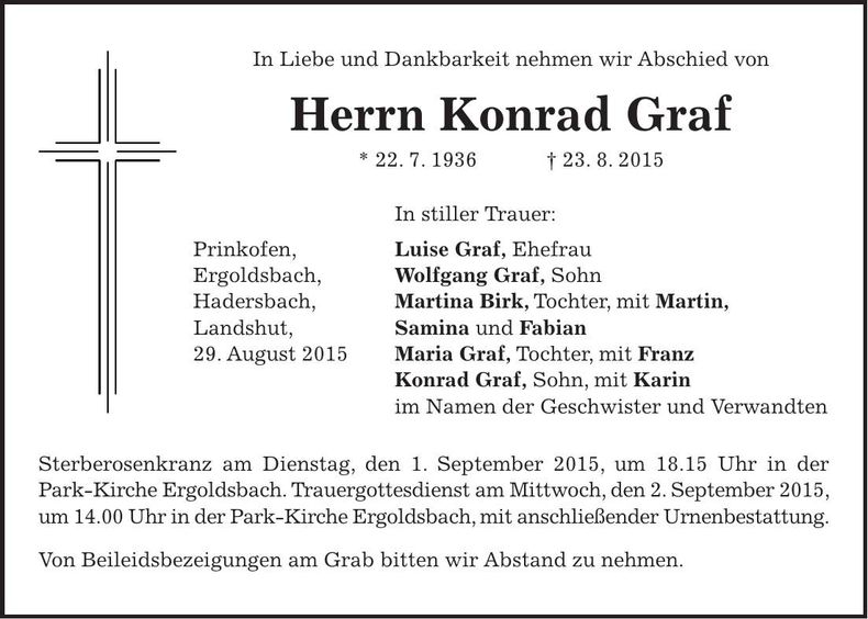 Traueranzeige Konrad Graf