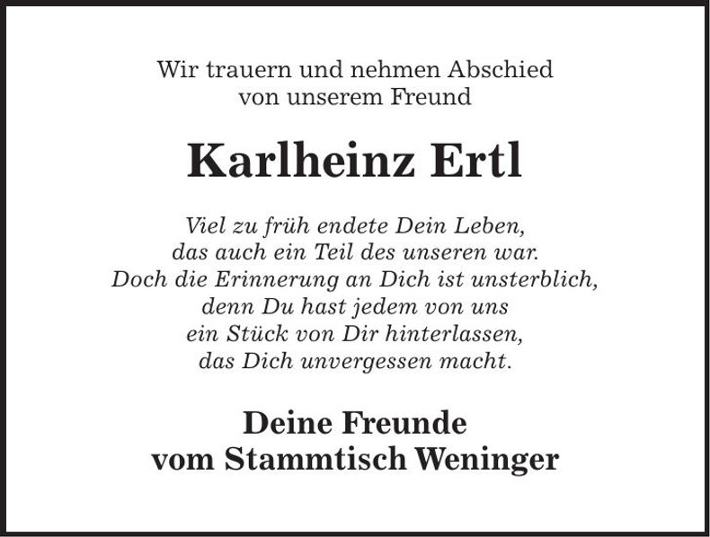 Traueranzeige Ertl Karl-Heinz