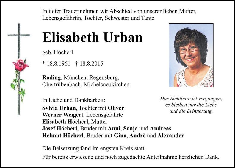Traueranzeige Elisabeth Urban