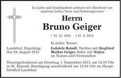 Traueranzeige Bruno Geiger