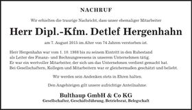 Traueranzeige Detlef Hergenhahn