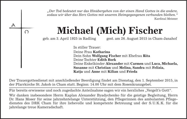 Traueranzeige Michael Fischer