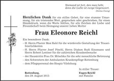 Traueranzeige Eleonore Reichl