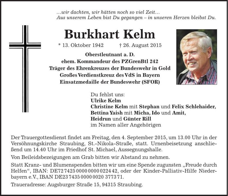 Traueranzeige Burkhart Kelm