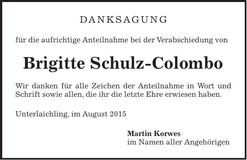 Traueranzeige Brigitte Schul-Colombo