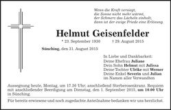 Traueranzeige Helmut Geisenfelder