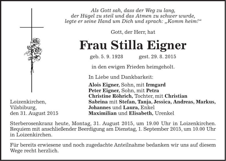 Traueranzeige Stilla Eigner