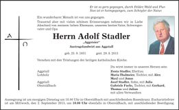 Traueranzeige Adolf Stadler