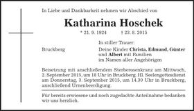 Traueranzeige Katharina Hoschek