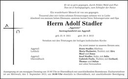 Traueranzeige Adolf Stadler