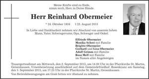 Traueranzeige Reinhard Obermeier