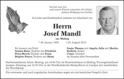 Traueranzeige Josef Mandl