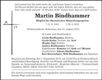 Traueranzeige Martin Bindhammer