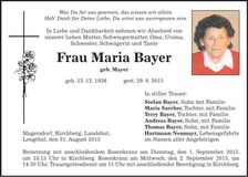 Traueranzeige Maria Bayer