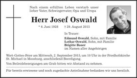 Traueranzeige Josef Oswald