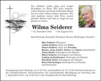 Traueranzeige Wilma Seiderer