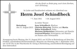 Traueranzeige Josef Schindlbeck