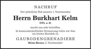 Traueranzeige Burkhart Kelm