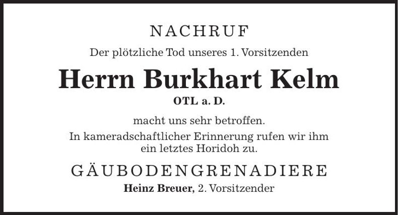 Traueranzeige Burkhart Kelm