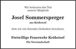 Traueranzeige Josef Sommersperger