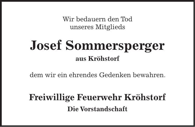 Traueranzeige Josef Sommersperger
