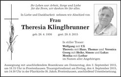 Traueranzeige Theresia Klinglbrunner