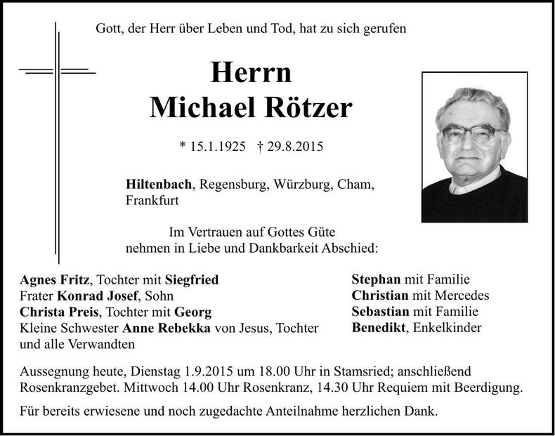 Traueranzeige Michael Rötzer