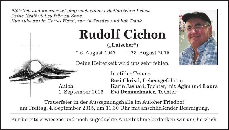 Traueranzeige Rudolf Cichon
