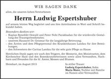 Traueranzeige Ludwig Espertshuber