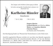 Traueranzeige Karlheinz Häusler