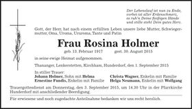 Traueranzeige Rosina Holmer