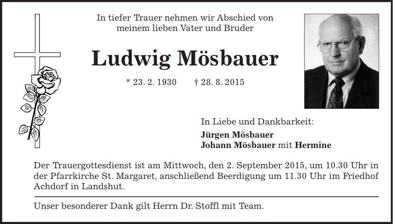 Traueranzeige Ludwig Mösbauer