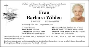 Traueranzeige Barbara Wilden