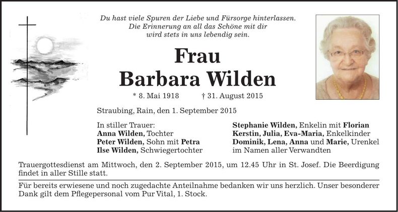 Traueranzeige Barbara Wilden