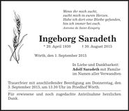 Traueranzeige Ingeborg Saradeth