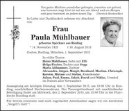 Traueranzeige Paula Mühlbauer