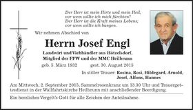 Traueranzeige Josef Engl