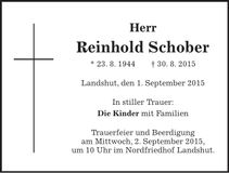 Traueranzeige Reinhold Schober