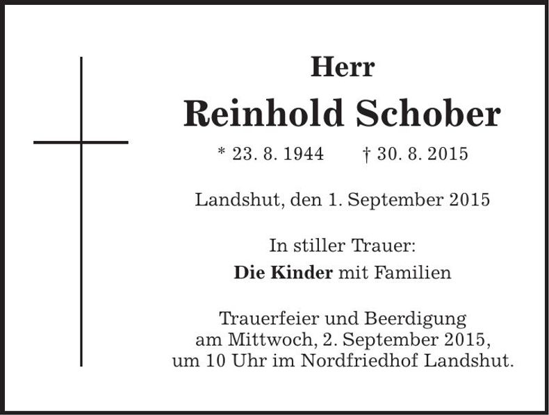 Traueranzeige Reinhold Schober