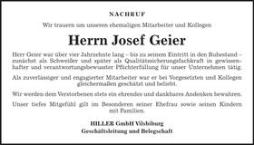 Traueranzeige Josef Geier