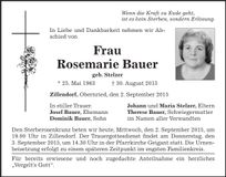 Traueranzeige Rosemarie Bauer