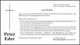 Traueranzeige Peter Eder