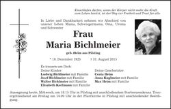 Traueranzeige Maria Bichlmeier