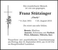 Traueranzeige Franz Stützinger
