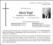 Traueranzeige Alois Vogl