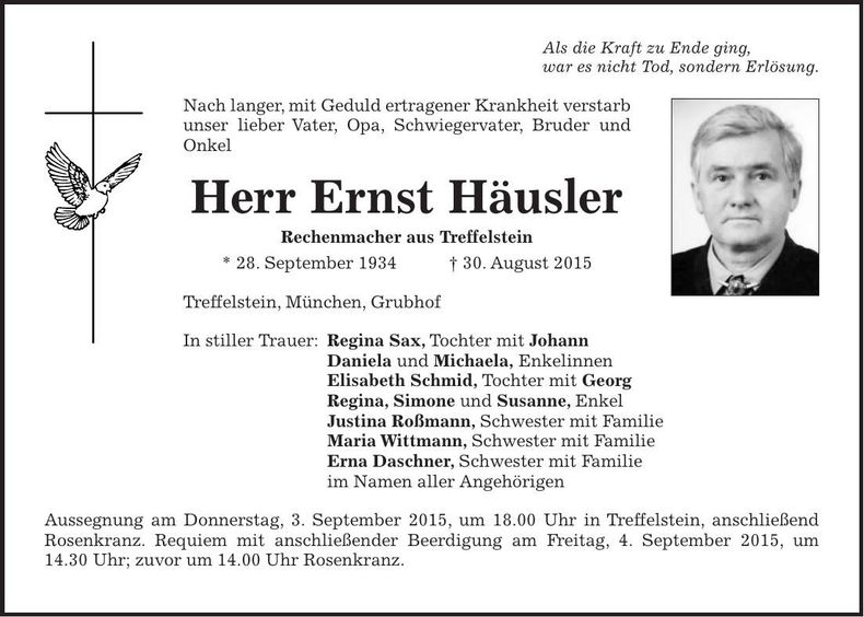 Traueranzeige Ernst Häusler