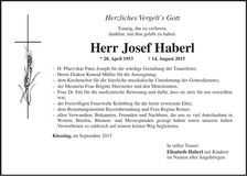 Traueranzeige Josef Haberl